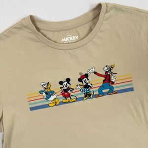 Disney Mickey and Friends Graphic T-Shirt  Tan Mens Medium Retro Crew Neck